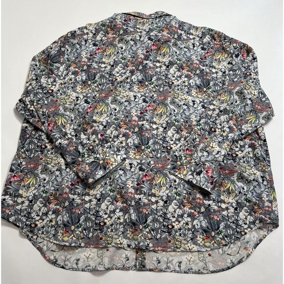 Robert Graham Button Front Shirt in Grey Floral Leaf Print - Picture 4 of 4